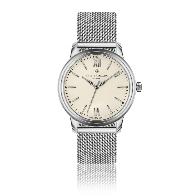 Geneva white dial silver mesh