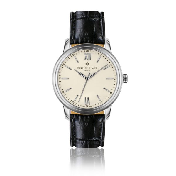 Geneva white dial black croco leahter