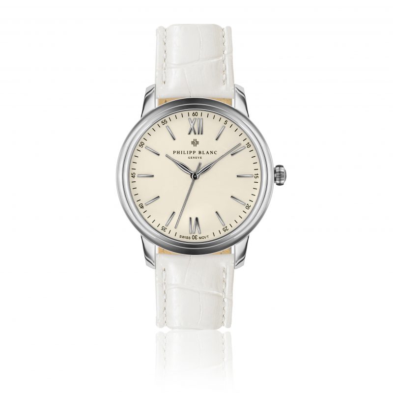 Geneva white dial white croco leather
