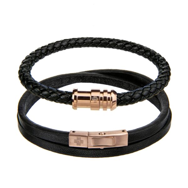 Gift set Black Genuine leather/Stainless steel