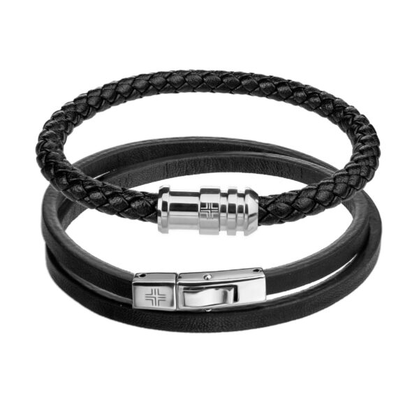 Gift set Black Genuine leather/Stainless steel