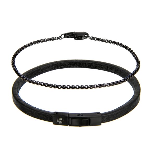 Gift set Black/Silver Genuine leather/Stainless steel
