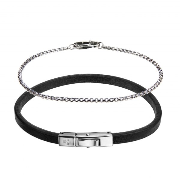 Gift set Black/Silver Genuine leather/Stainless steel