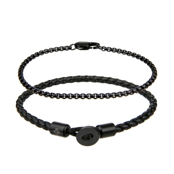 Gift set Black Genuine leather/Stainless steel