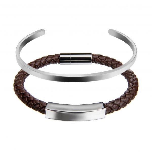 Gift set Dark brown/Silver Genuine leather/Stainless steel